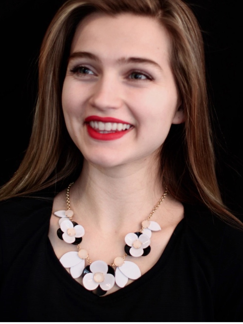 Kate Spade Statement Floral Bib Necklace – Gold, White & Black